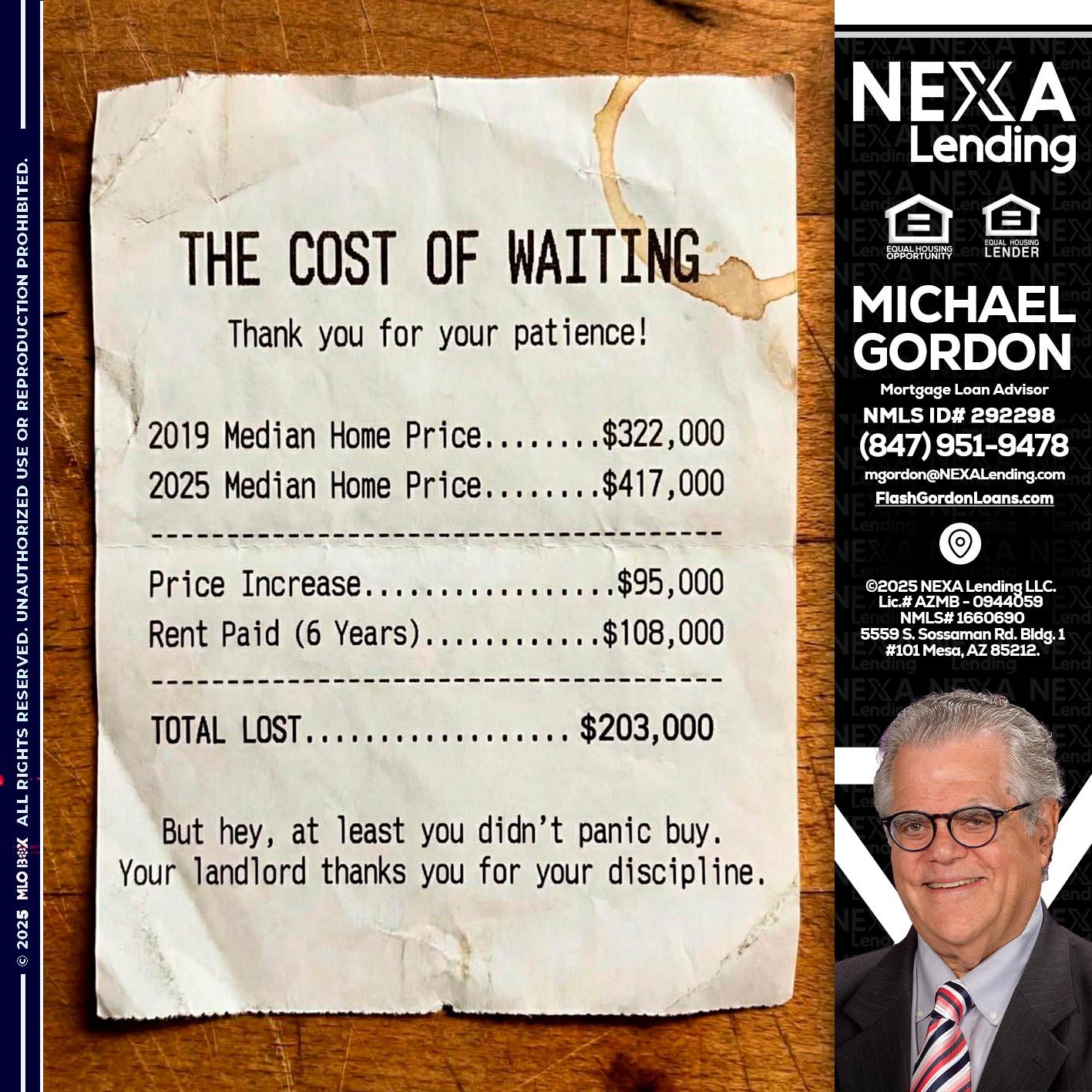 THE COST OF WAITING - Michael Gordon -Mortgage Loan Advisor