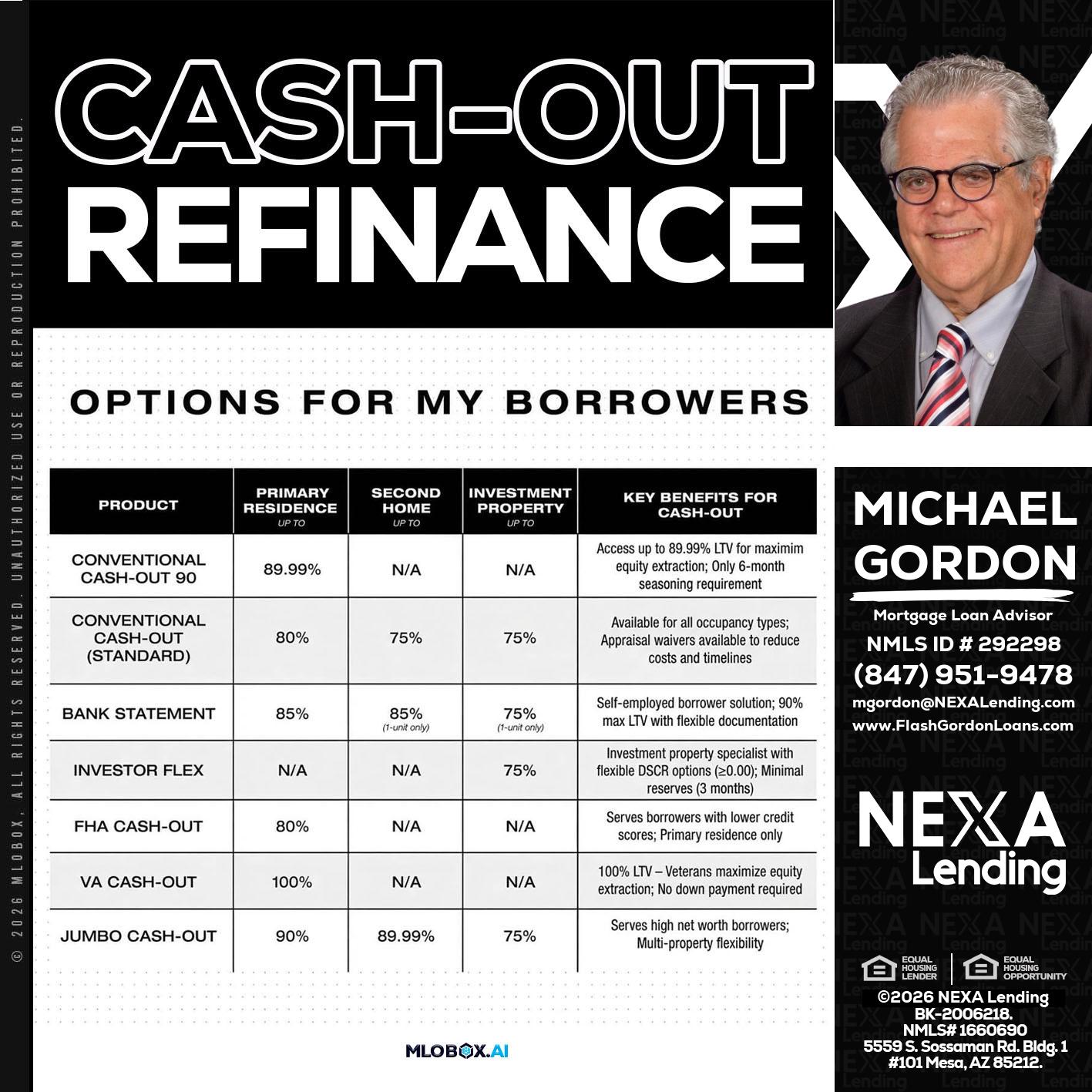 CASH OUT - Michael Gordon -Mortgage Loan Advisor